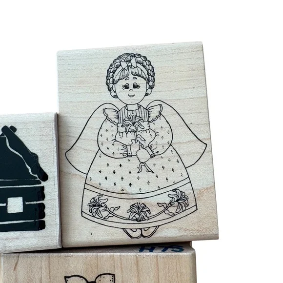 Lot of 5 Vintage Christmas Wood Mount Rubber Stamps Jumbo 1990s Bundle of 5 - Picture 4 of 10